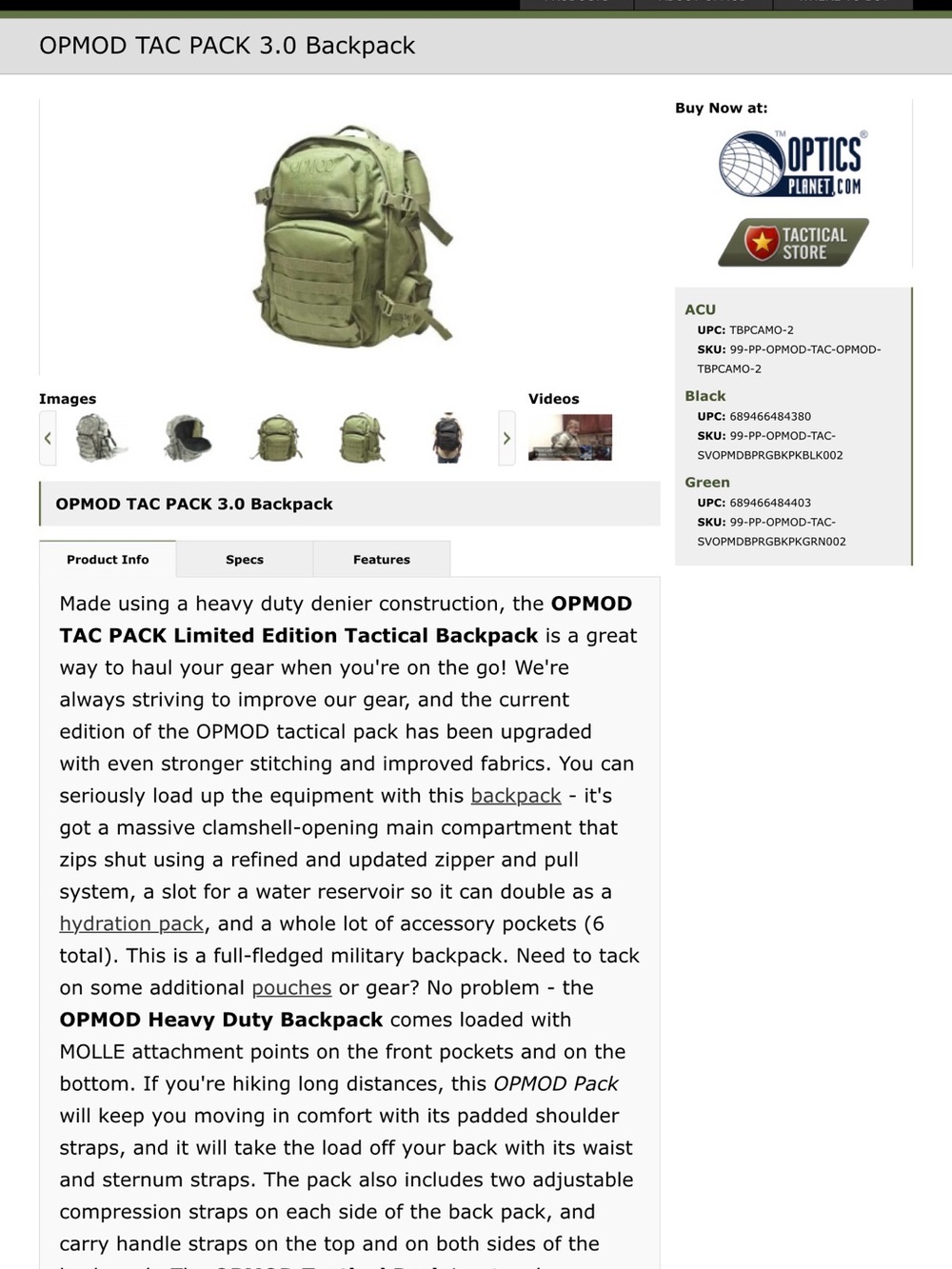 OPMOD Tac Tak Pack Tactical Backpack Optics Planet Green - Picture 10 of 12